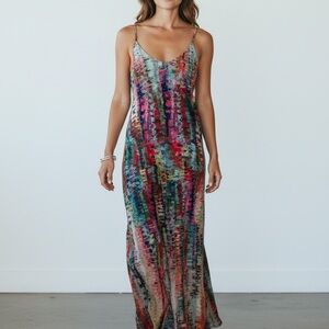 Nicole Miller NWT Multicolor Silky Poleyster Maxi Slip Dress with Pockets